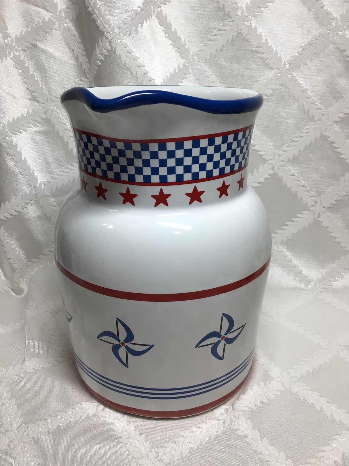 Princess House Exclusive 4th Of July Pitcher Country Fair Red White Blue 64oz