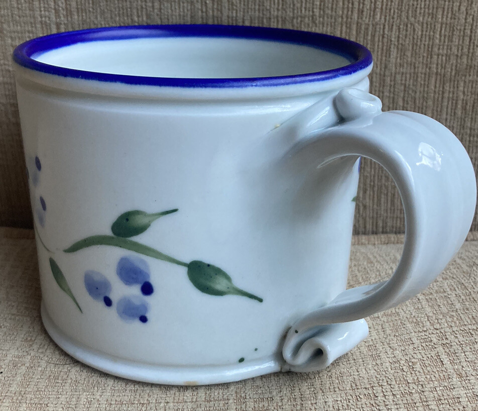 Vintage 1990 Sturgeon River Pottery SRP Signed Mug Coffee Cup Plant Blue Berries