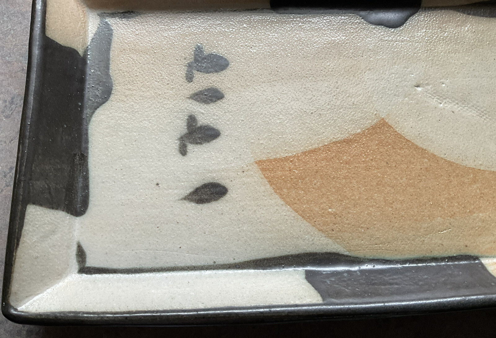 TERRY GESS :: STUDIO ART POTTERY 11”x 6” ABSTRACT TRAY Earthtones Signed NC USA