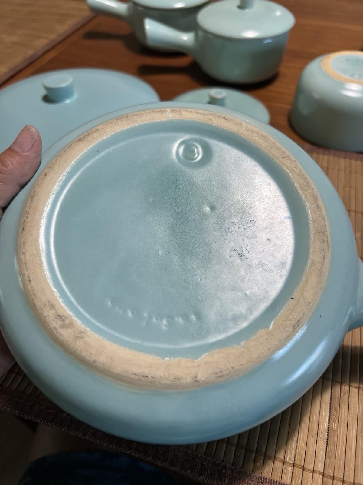 Vintage La Solana Pottery Aqua Blue 10 Pc Covered Handled Dish Bowl Set