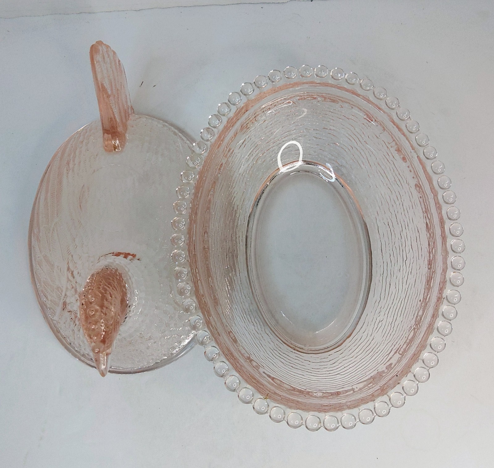 Vintage Indiana Glass Hen On Nest Rare Light Pink Peach MCM HON 7″