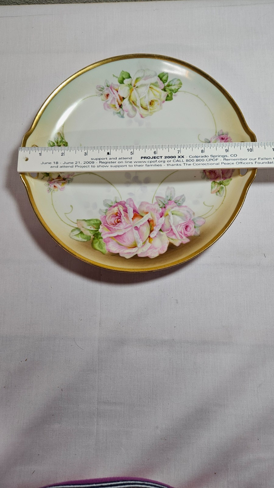 Vintage J. S.V. 10.25 in porcelain cookie/cake plate handpainted roses