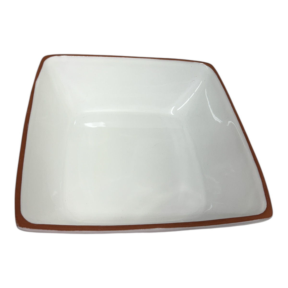 Euro Ceramica Large White Square Bowl Terracotta Rim Portugal 10 3/8″
