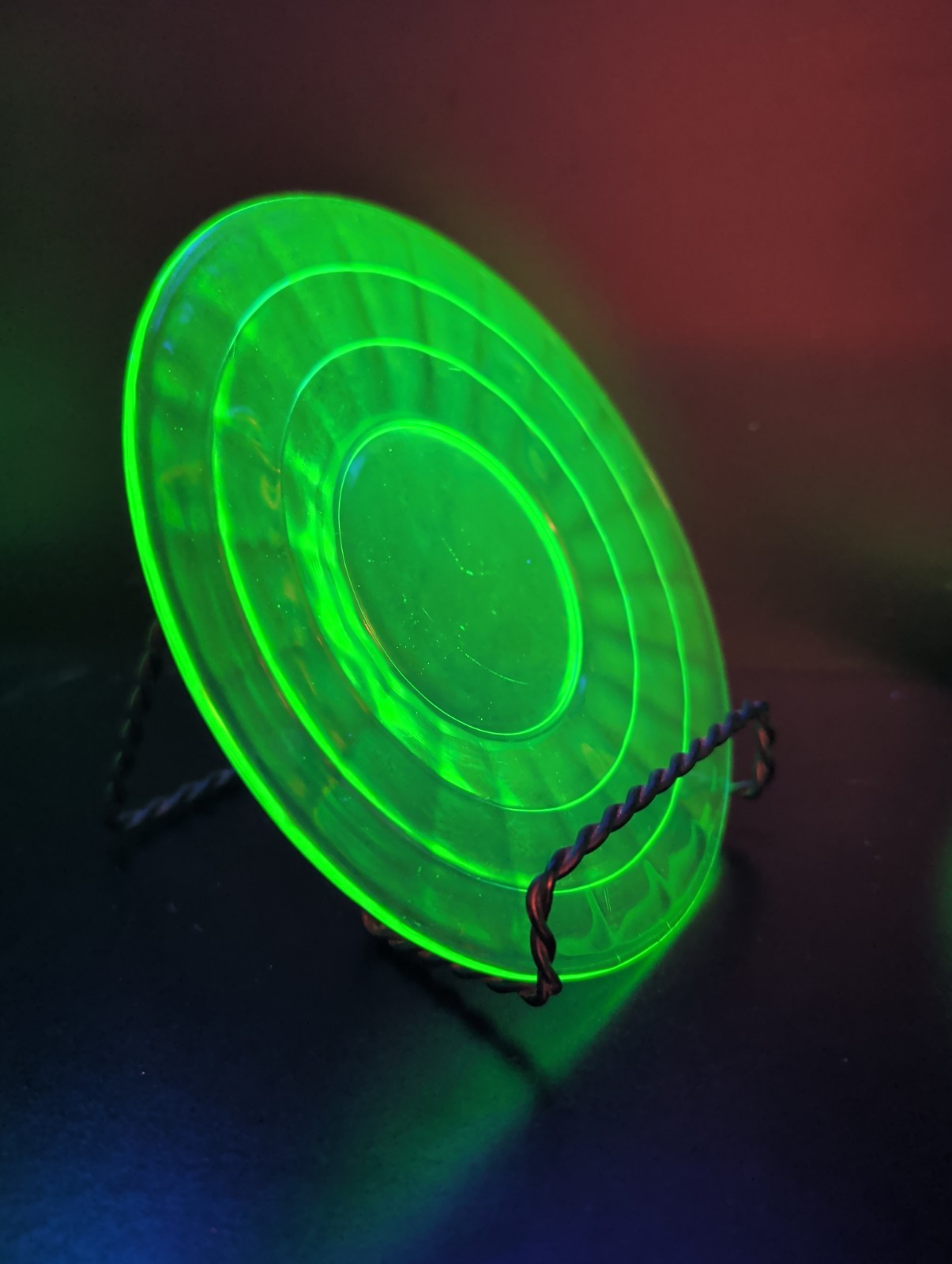 Vintage Uranium Vaseline Glass Saucer 6.5” Green UV Reactive Glow Side Plate