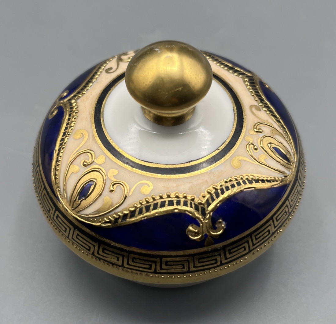 Rare Noritake Cobalt & Gold Ornate Neoclassical Coffee Pot Greek Key Porcelain