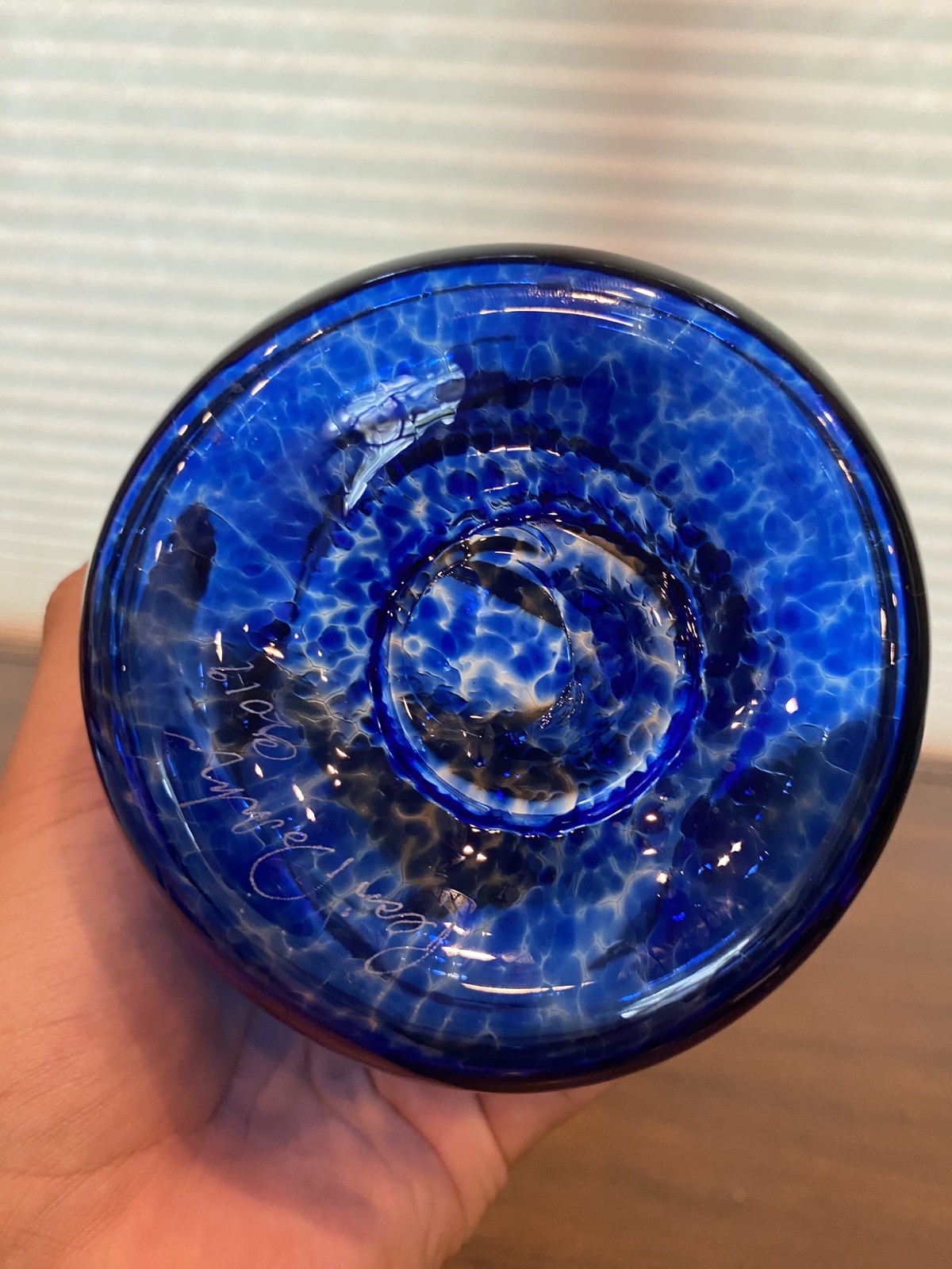 GEORGEOUS LARGE 2019 Cobalt Blue & Yellow Art Glass Pitcher 11.5″H Signed