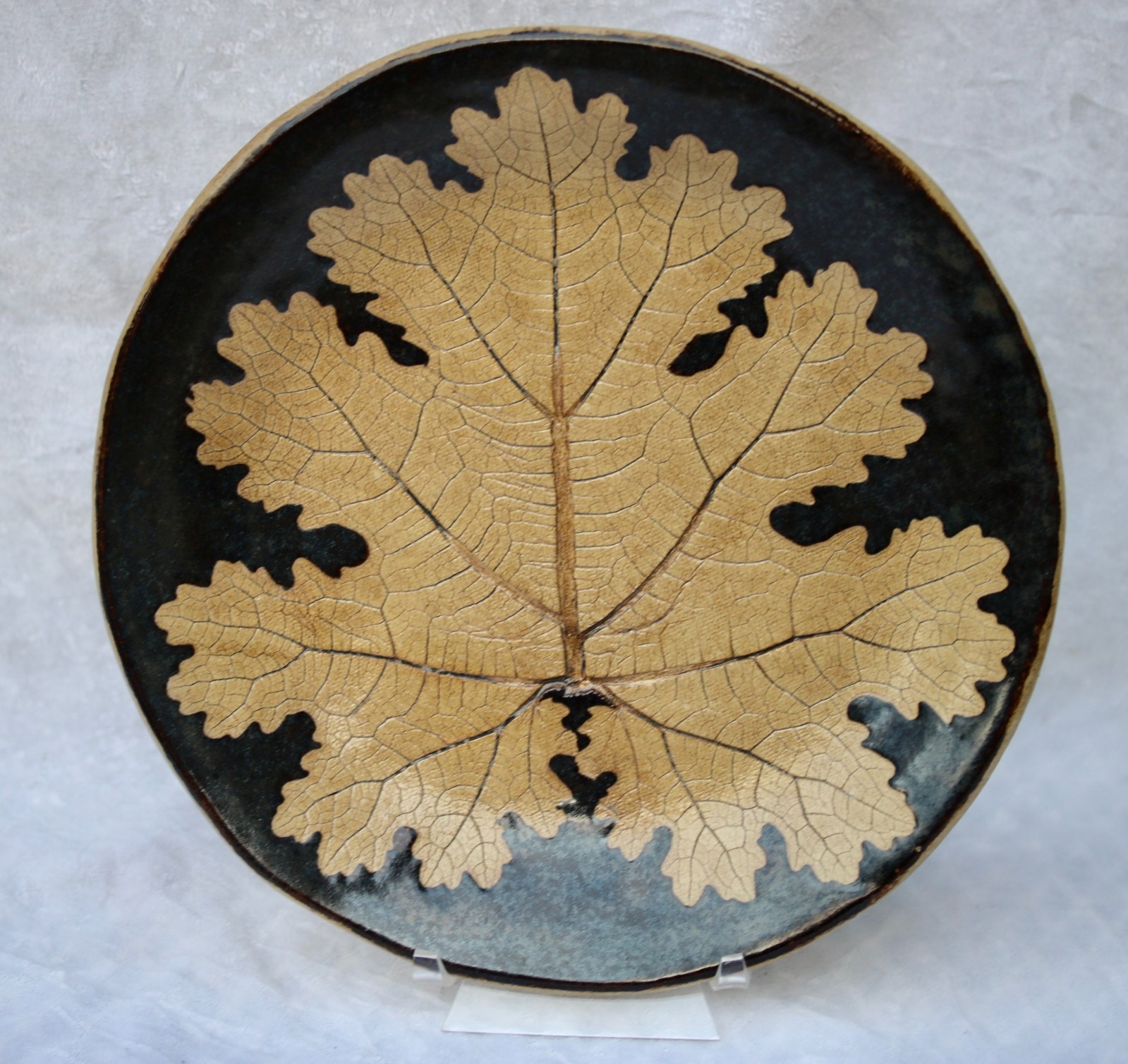 Vintage Kaleidoscope Pottery Oak Leaf Plate 10.25″ Handmade Studio Art USA