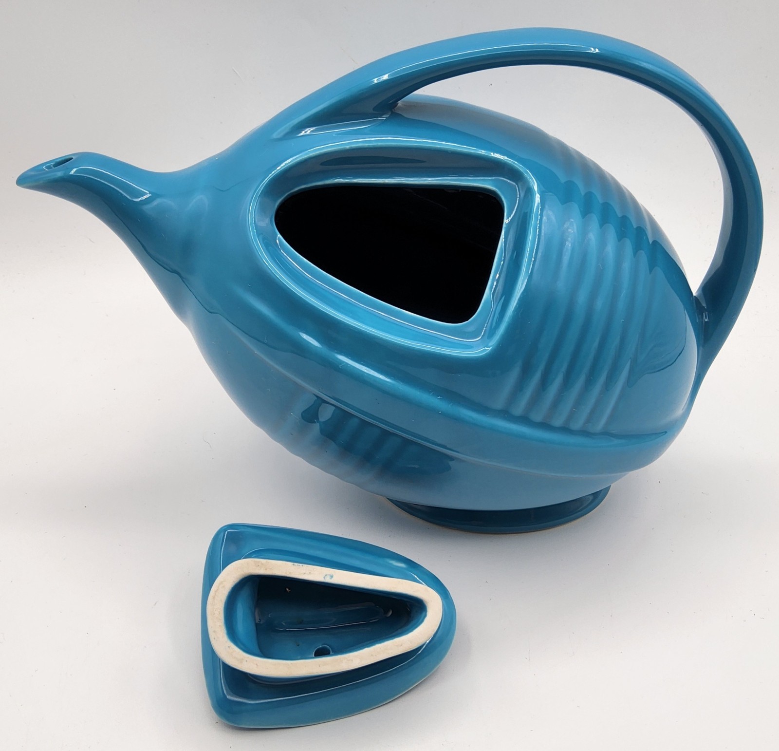 1992 Limited Edition Hall China Peacock Blue MCM Style Football Teapot