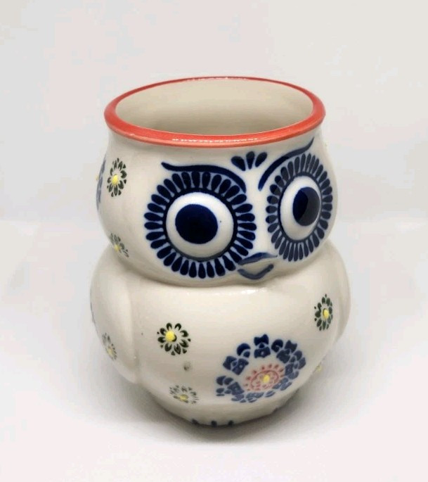 Yokohama Studio Hand Painted Owl Mug Red Handle