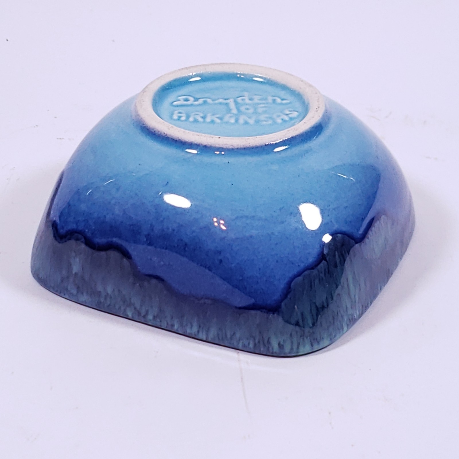 DRYDEN Hot Springs Arkansas Pottery Blue Green Drip Glaze Bowl TRINKET DISH