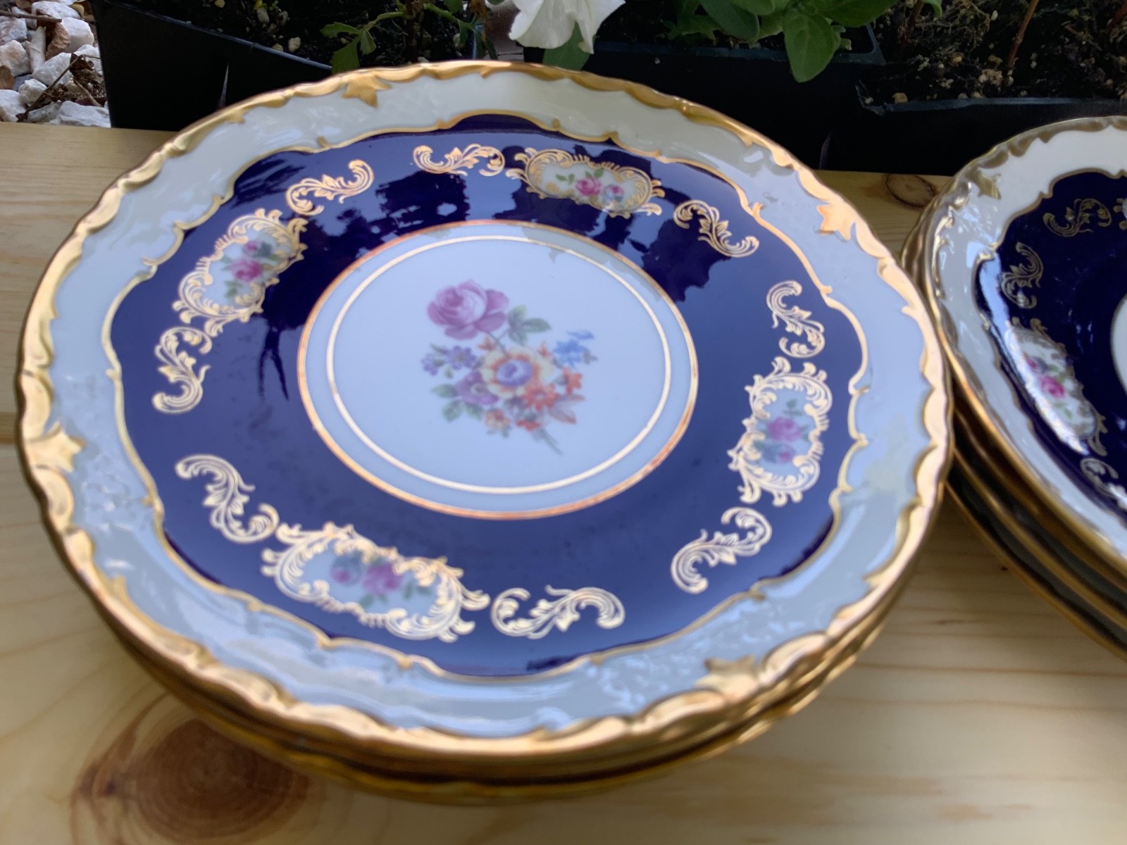 Vintage Reichenbach Echt Kobalt Cobalt Blue Floral Round Plate set of 8