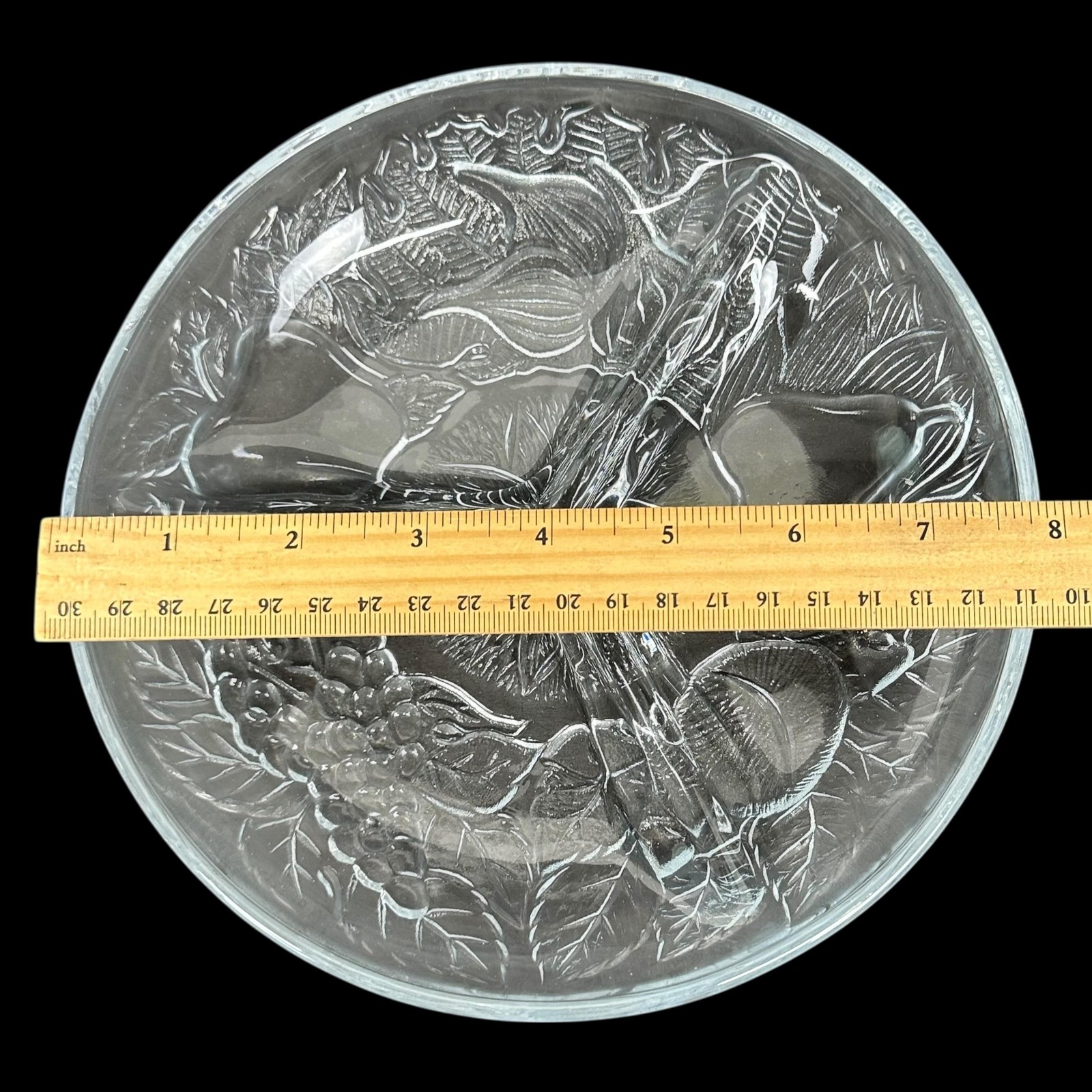 Vintage KIG Indonesia Clear Glass 3 Section Relish Dish Fruit Design 7.75 In