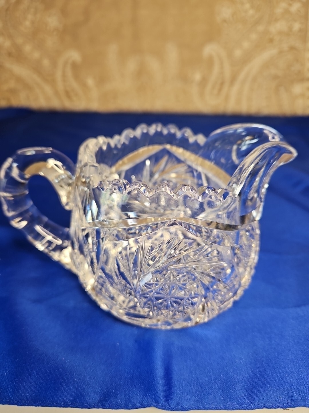 Antique American Brilliant Crystal Saw Tooth Creamer Elegant Dining OLD MONEY