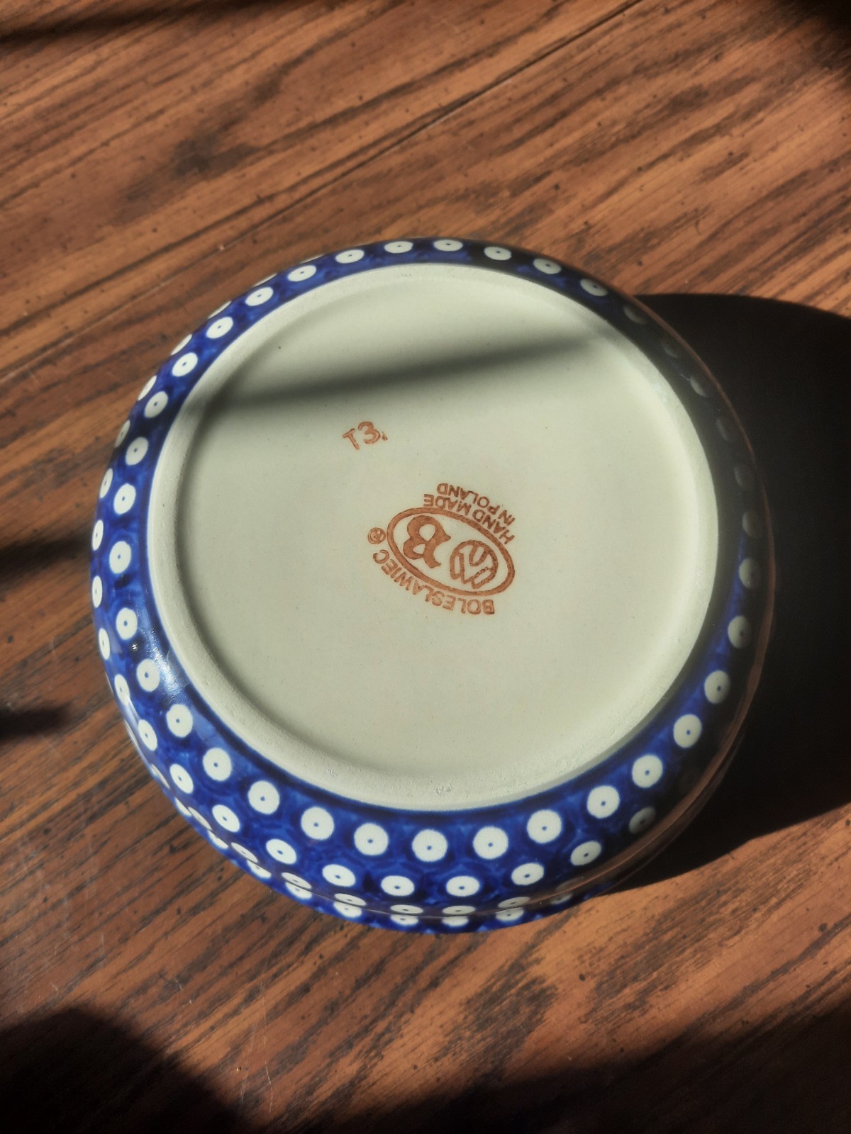 Authentic Boleslawiec Polish Pottery 7.75″ Serving Bowl Blue Eyes Polka Dot…