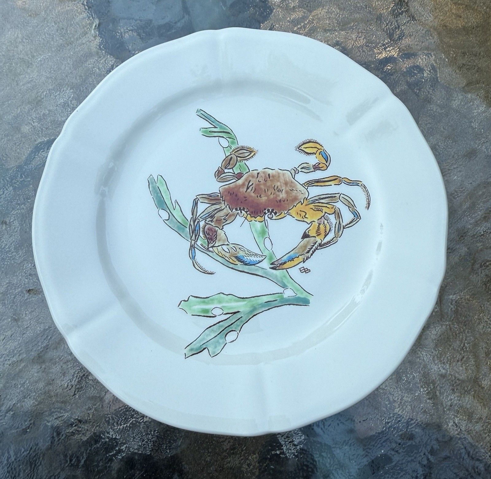 Gien Grands Crustaces 9” Salad Scalloped Plate Set Shellfish France 2015 Set-6
