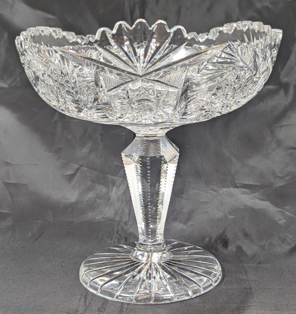 American Brilliant Cut Glass 1876-1916 Compote Stars Pinwheels Fans Zipper Stem