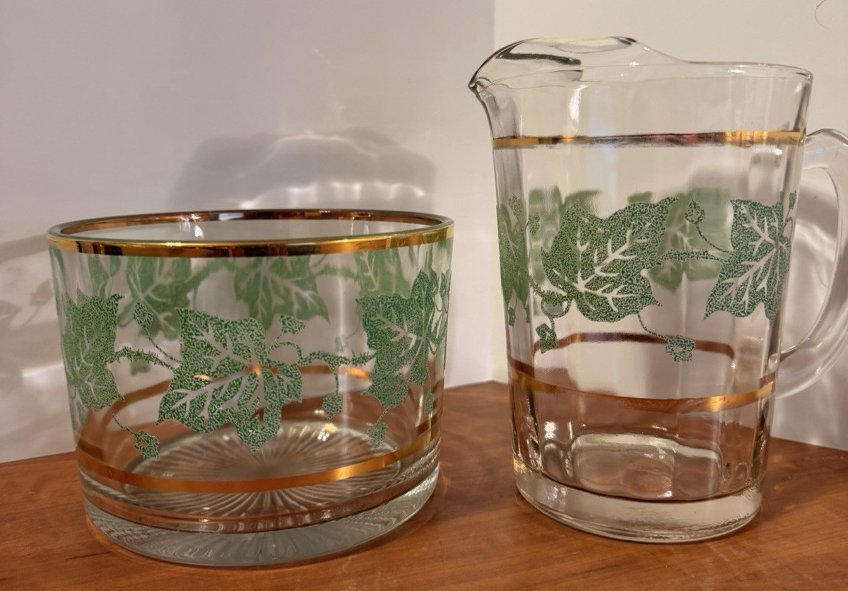 1950s Bartlett Collins Grapevine vintage Pitcher & Ice Bucket