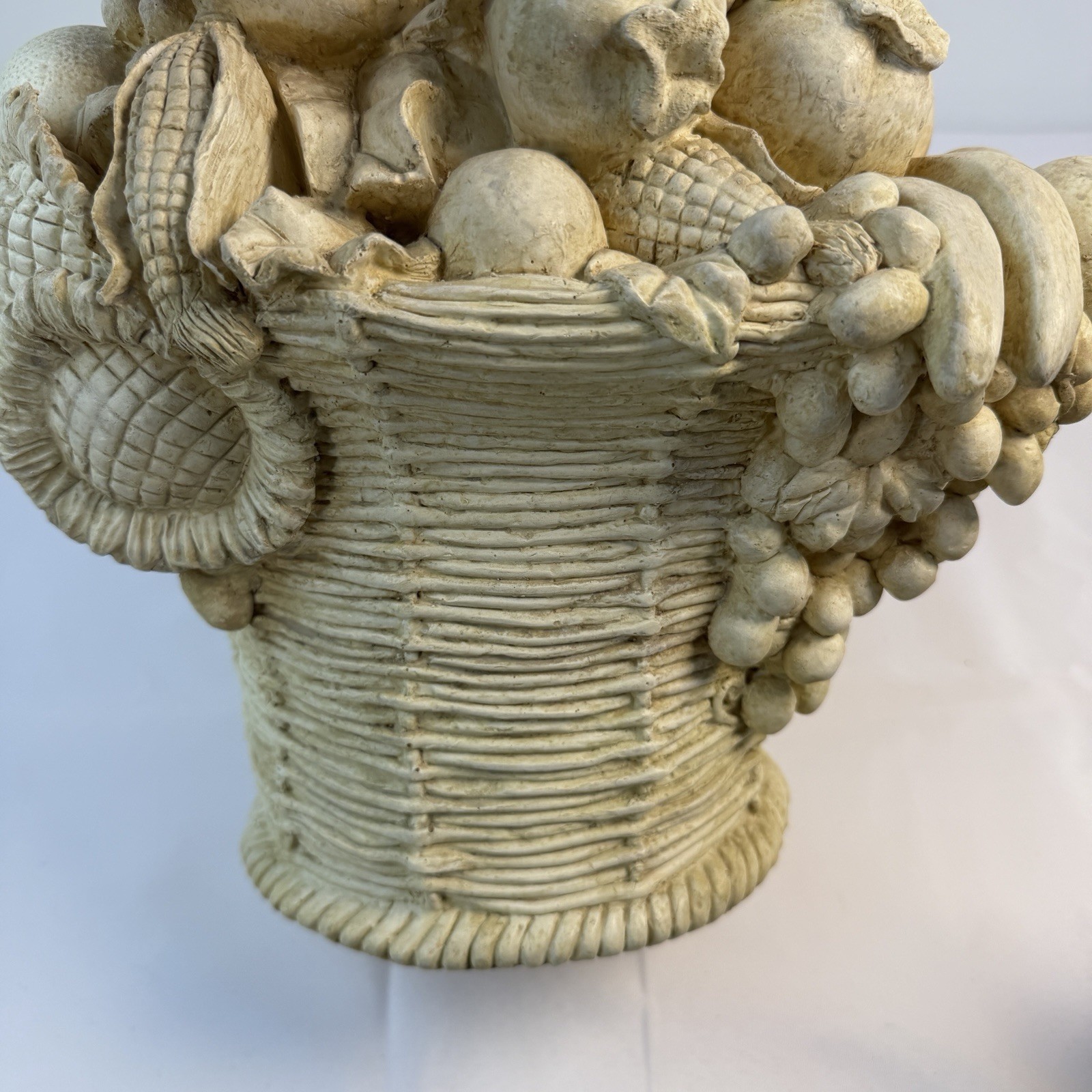 Large Resin Fruit & Flower Basket Centerpiece 12”H Off White Garden Boho Cottage