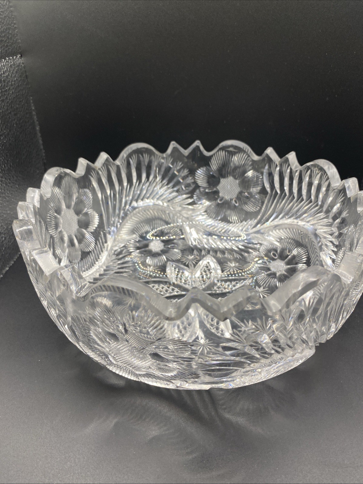 American Brilliant Cut Glass Bowl Flower Patterns Vintage, 3 3/4″ High * See Pic