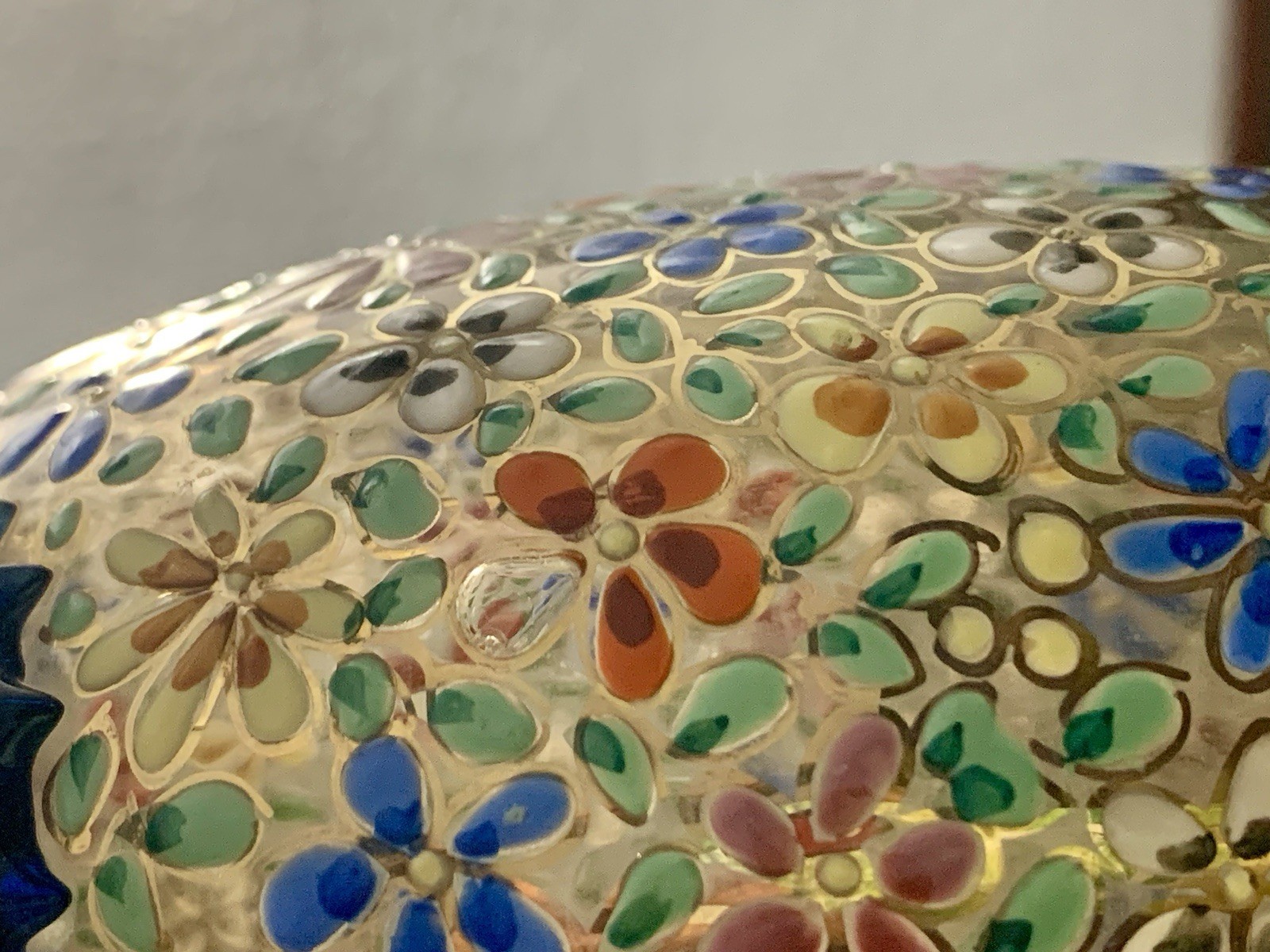 Vintage Rare Moser Hand Painted Multicolor Floral Art Glass Pitcher with Handle