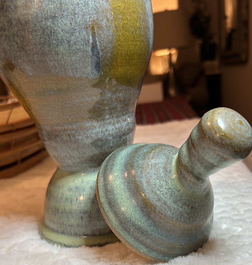 Handcrafted Stoneware Canister with Lid Studio Pottery 10 1/2” Tall Home Decor