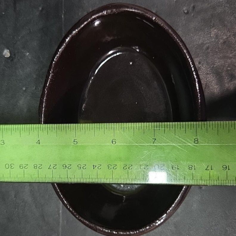 Ceramic Brown Artisan Pottery Oval Bowl, Vintage Handmade Rustic Trinket Dish