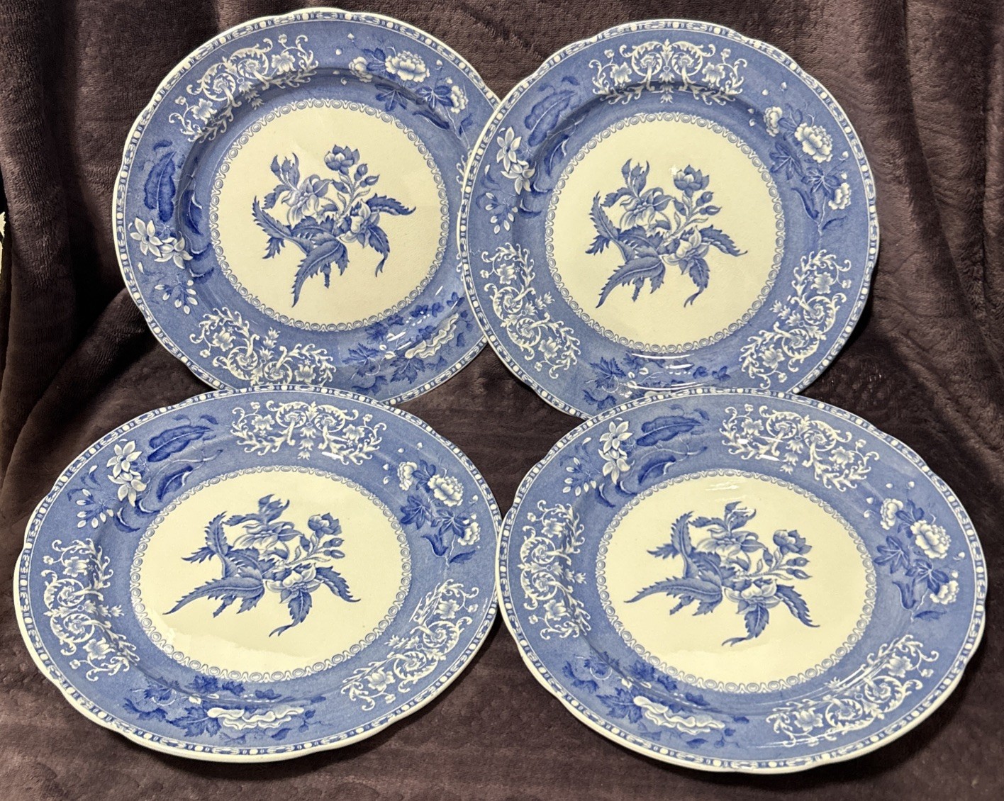 Set of 4 Vintage Copeland Spode’s Camilla Blue 10.25” Dinner Plates England