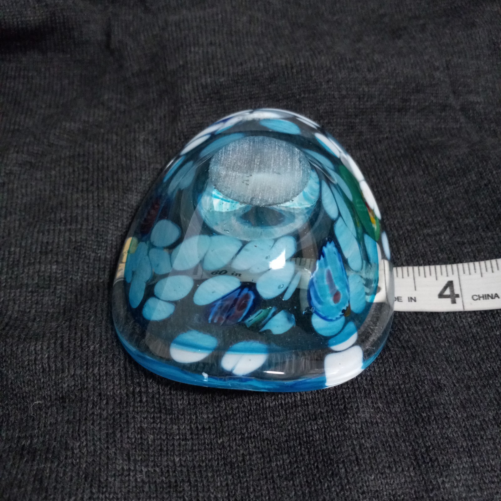 Millefiori Art Glass Multicolor Floral Blue Green Red Trinket Candy Dish 4″ VGUC