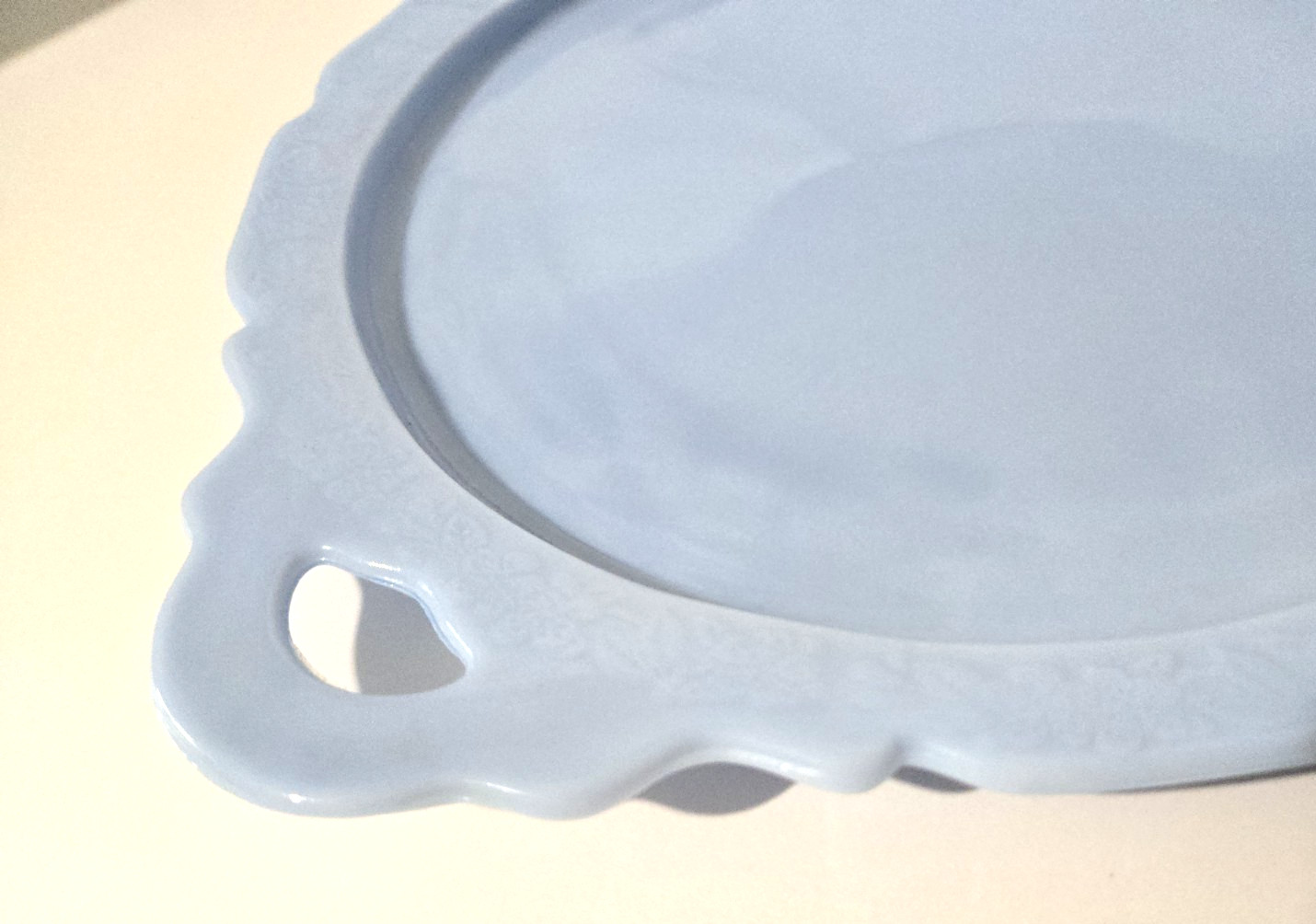 Vintage 1930s Jeannette Delphite Blue Glass Cherry Blossom Handled Tray Platter