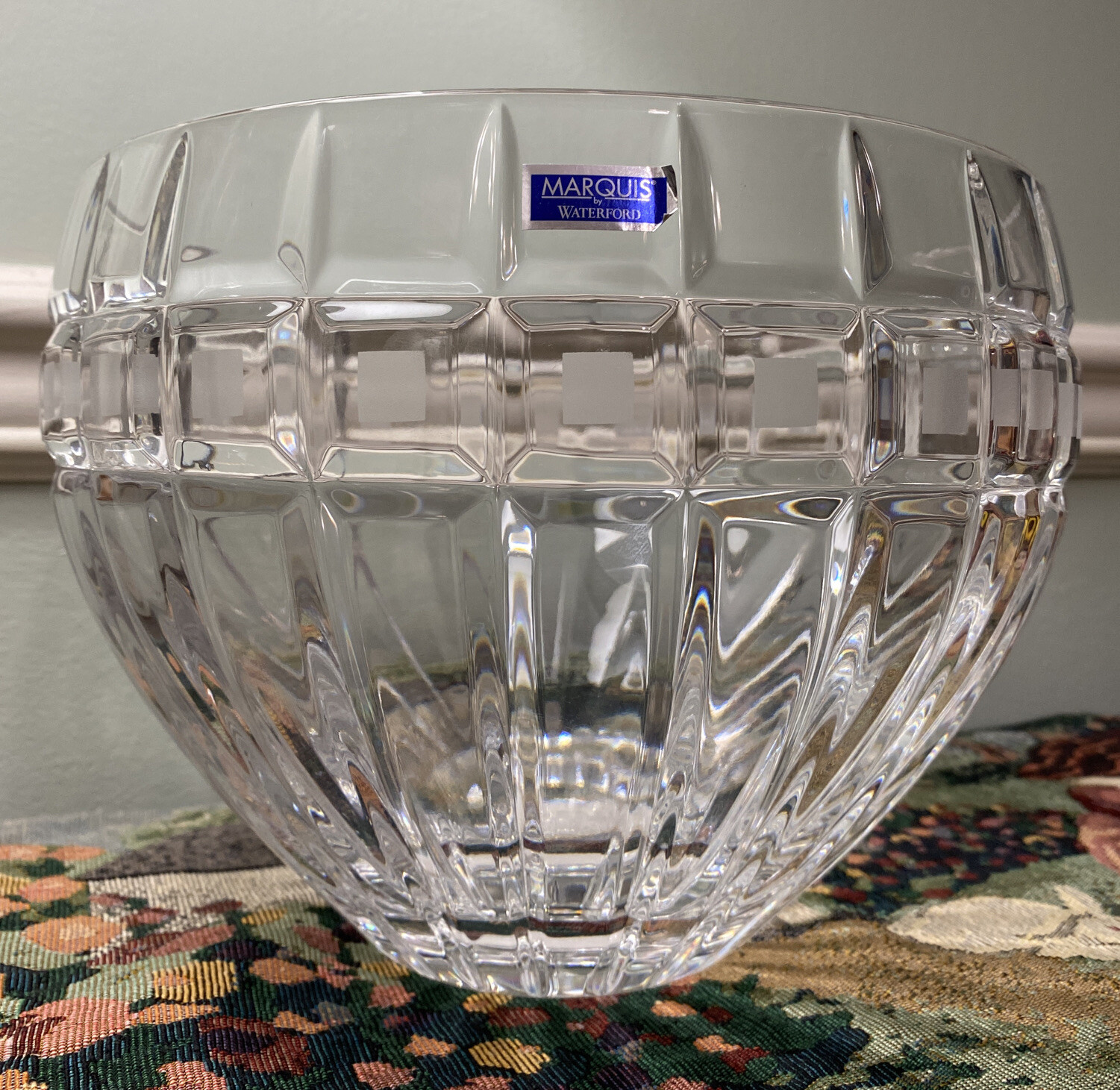 Waterford Marquis 10” W QUADRATA Lead Crystal Bowl Etched Frosted Squares POLAND