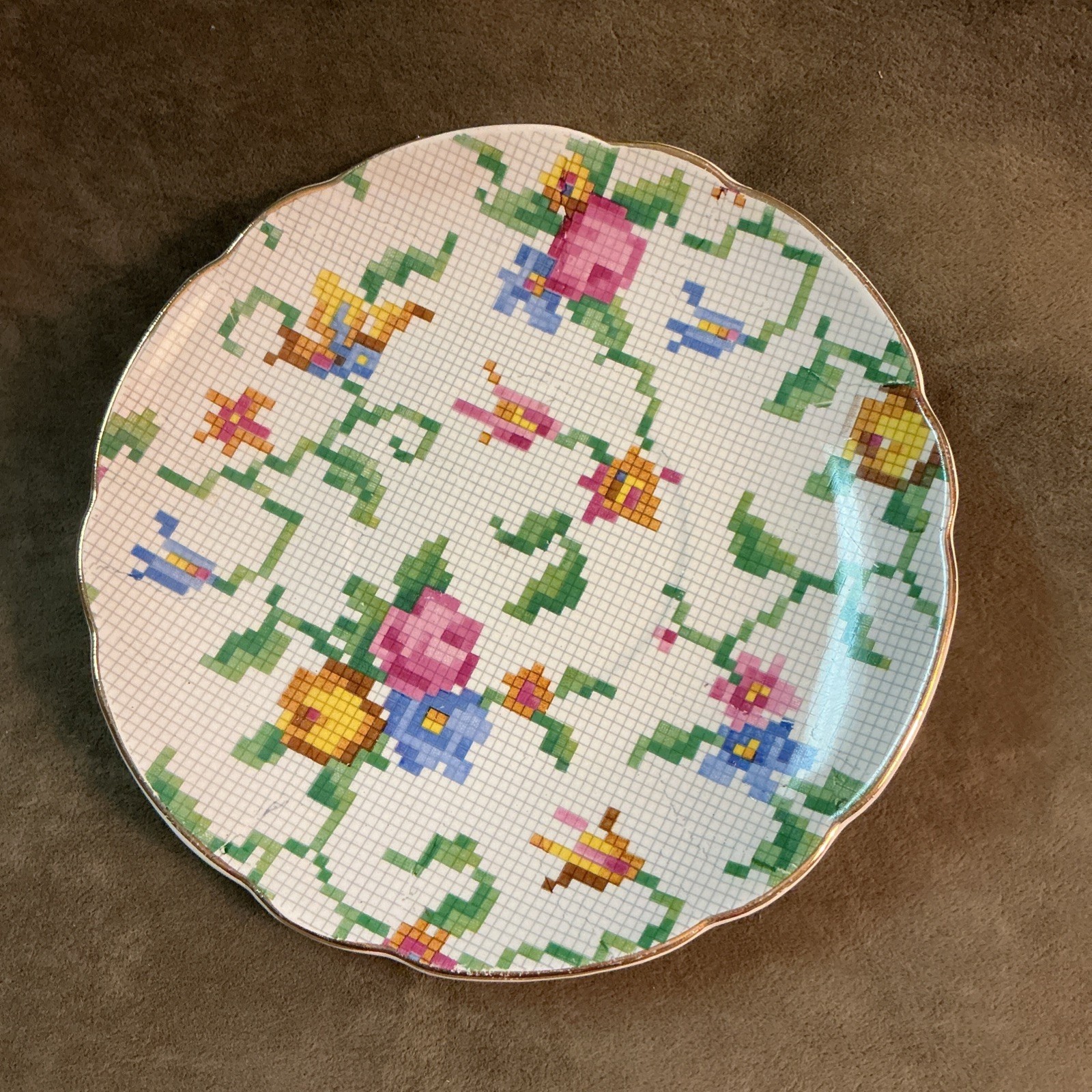 Vintage ErPHILA Pottery Made Germany WiNDSOR Rose Needlepoint Chintz Saucer