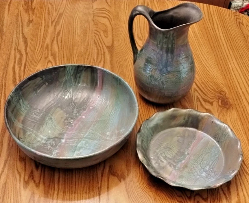 Bennington Potters VT Equinox Glaze 1850 Pottery Lot of 3 Pie Plate Pitcher Bowl