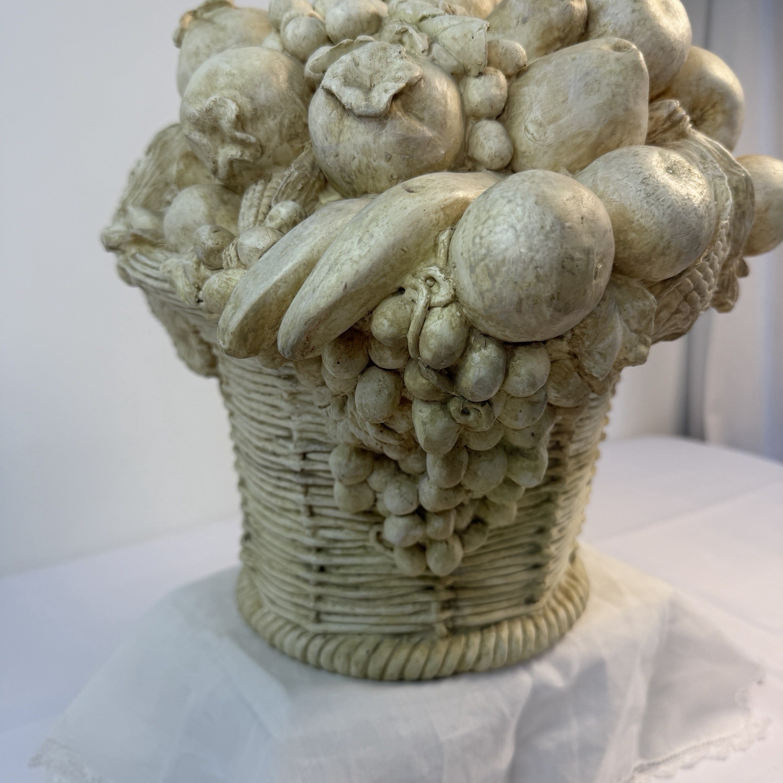 Large Resin Fruit & Flower Basket Centerpiece 12”H Off White Garden Boho Cottage