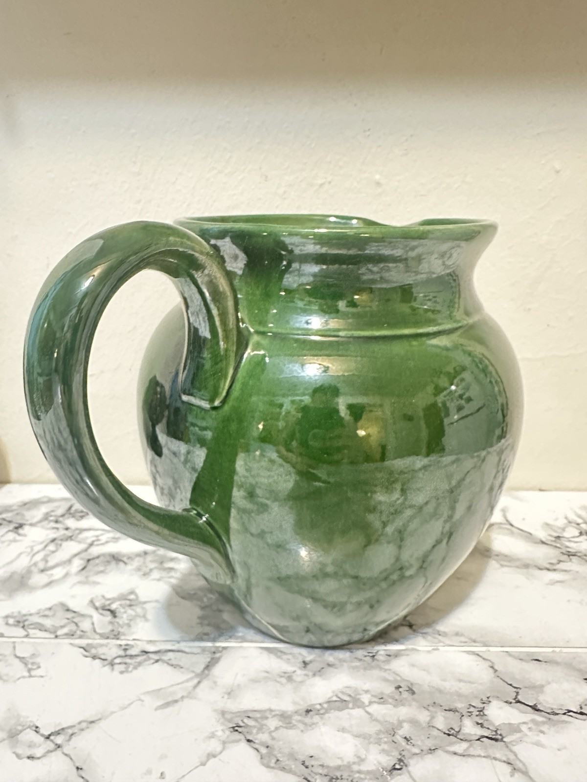 Williams Sonoma Dark Green Embossed 2 Liter Pitcher Ceramic Made In Italy Nice