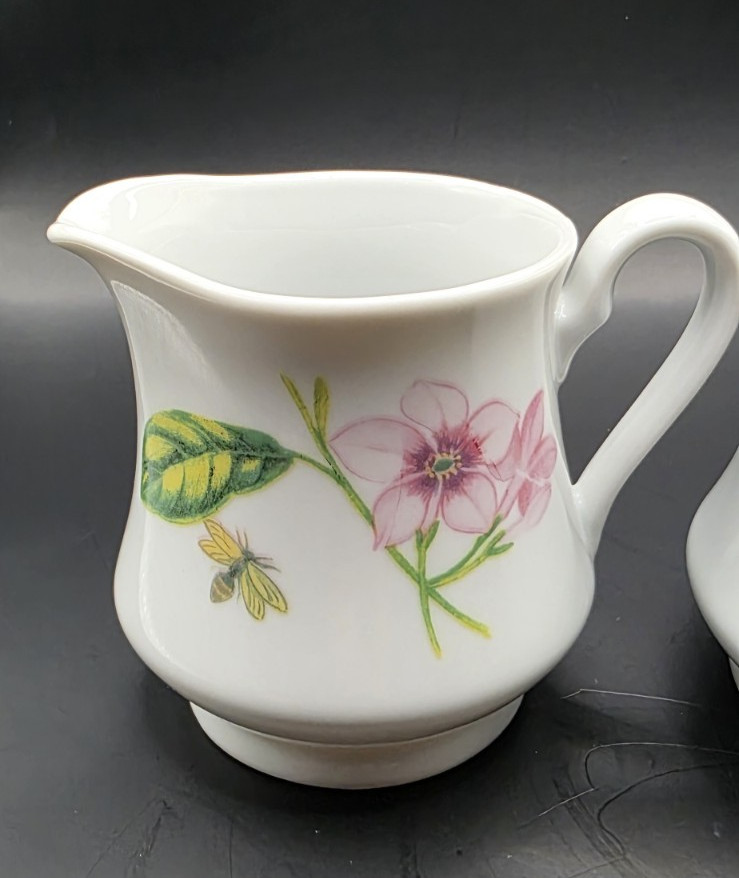 VTG Botanica by Georges Briard Ovenware Cream and Sugar Bowls Florals Bee