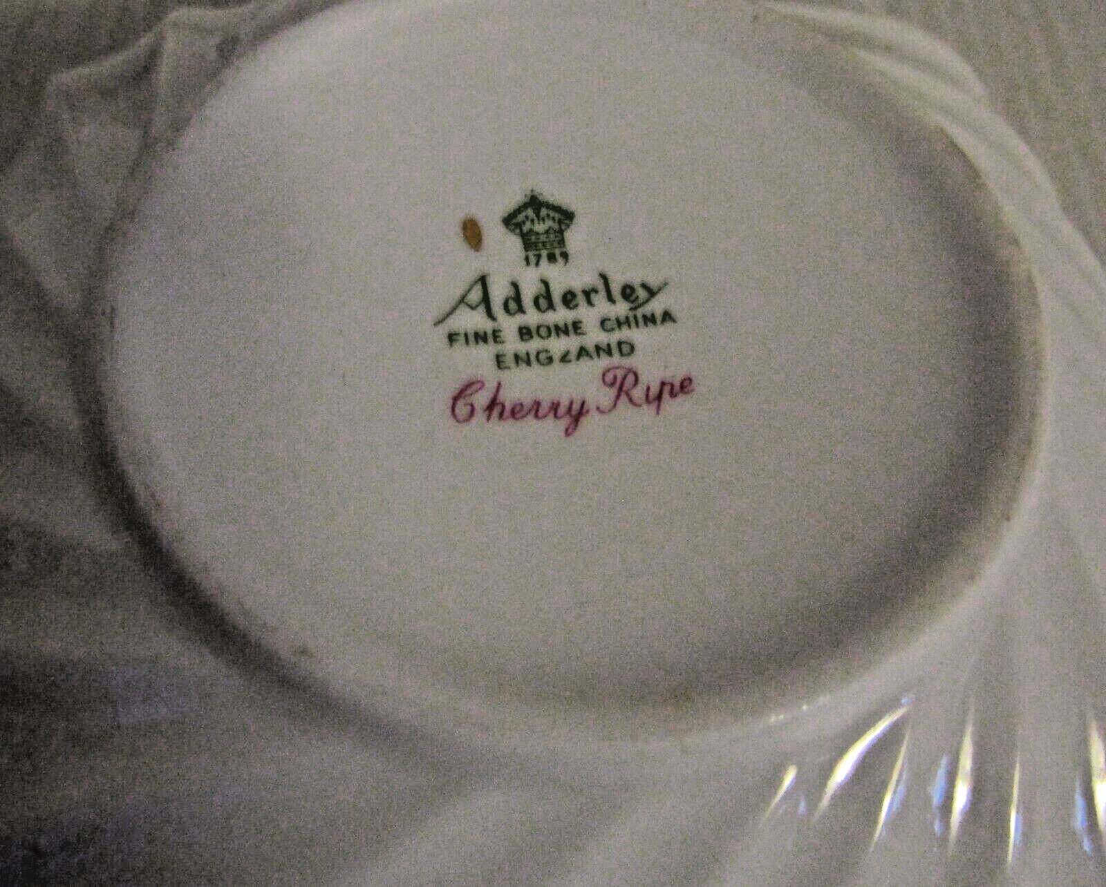 Adderley Bone China Cherry Ripe Tea Cup And Saucer Sugar Creamer Nut Dish Lot