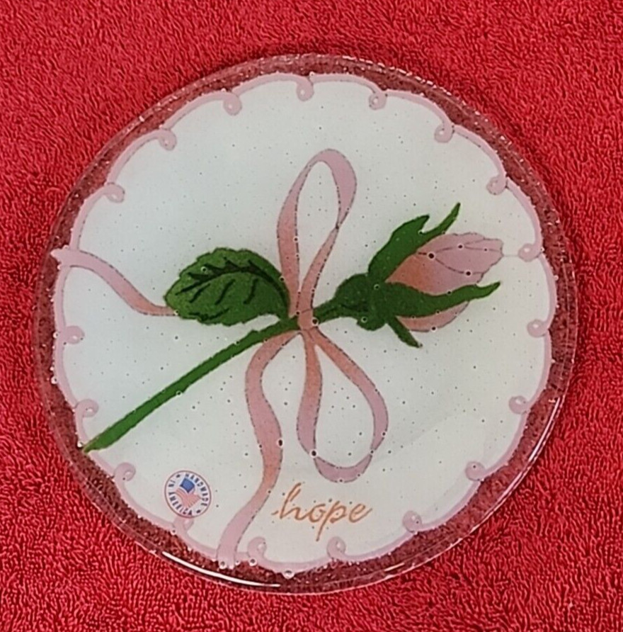 Peggy Karr 8″ Breast Cancer Hope Round Plate Fused Art glass Signed 2003