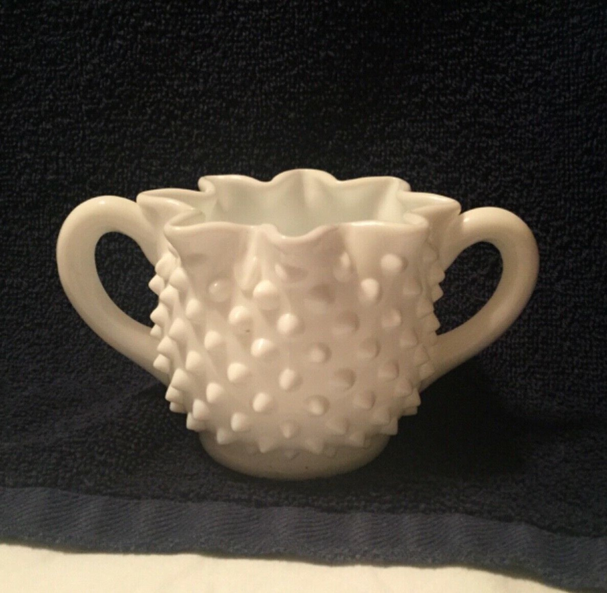 Vintage Fenton Hobnail White Milk Glass Star Sugar Bowl & Creamer #3906 Lovely
