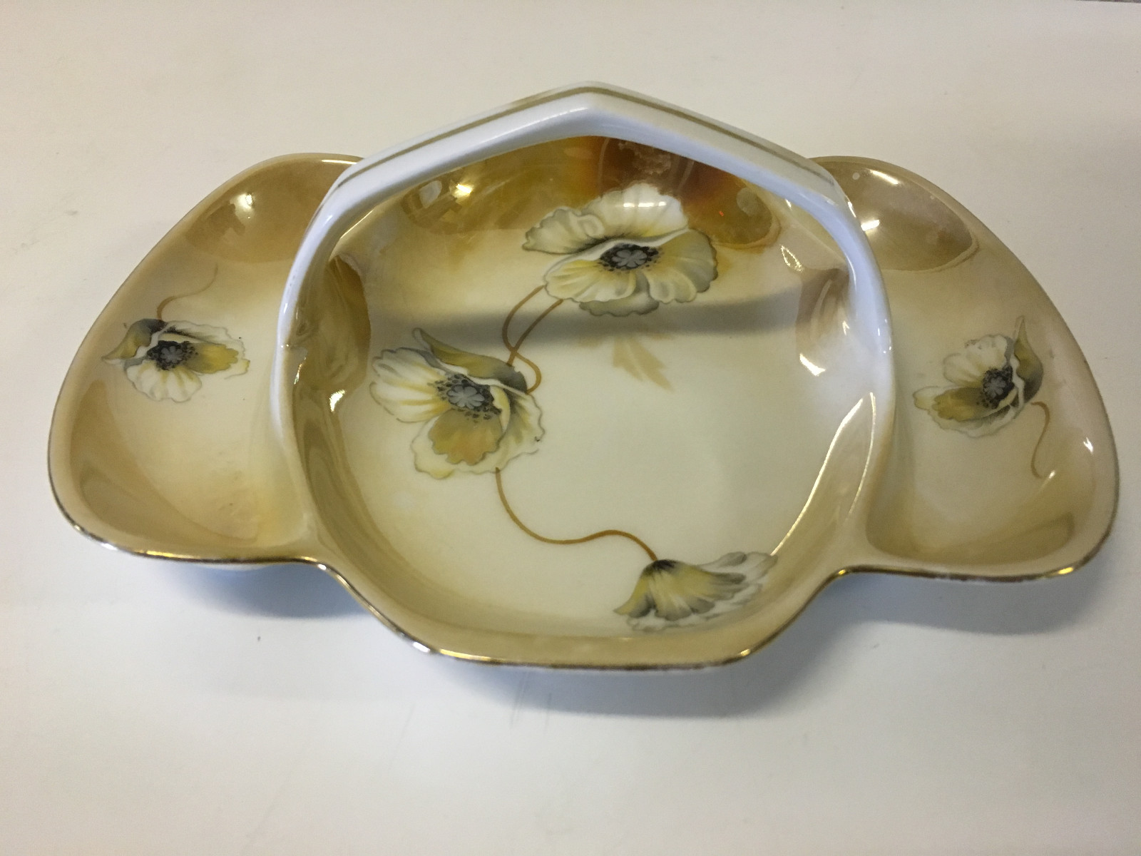 Antique Art Deco Reinhold Schlegelmilch German Porcelain Handled Dish w/ Flowers
