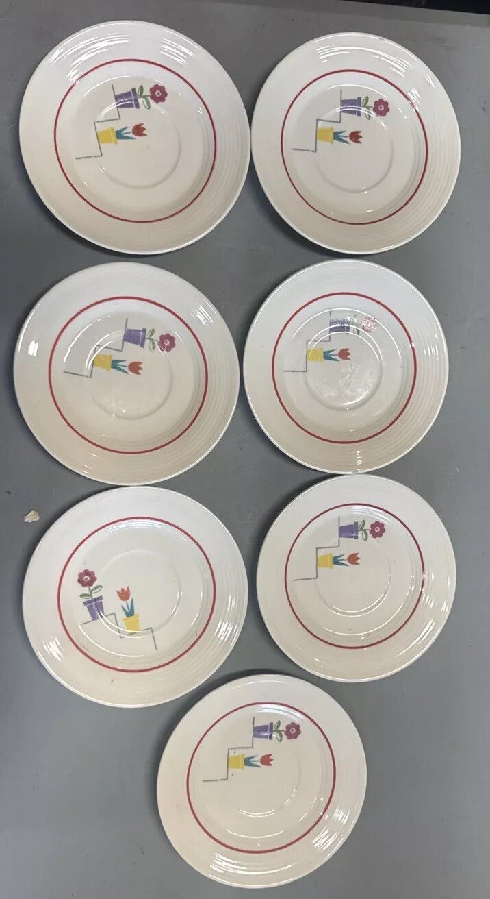 1940s LIMOGES Posey Shop Triumph Ceramic Tea Cup Plates (7)