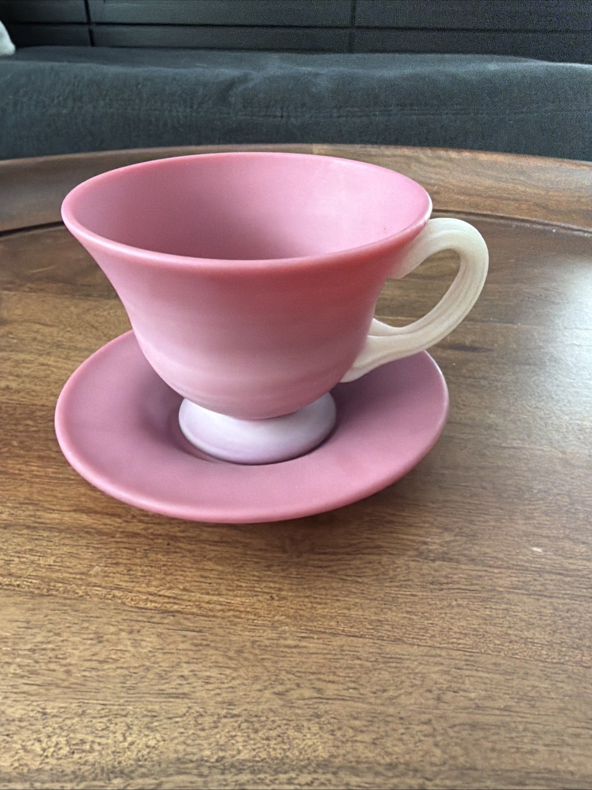Vintage PINK PAIRPOINT Peach Blow Glass Cup & Saucer Matte Satin Made USA READ