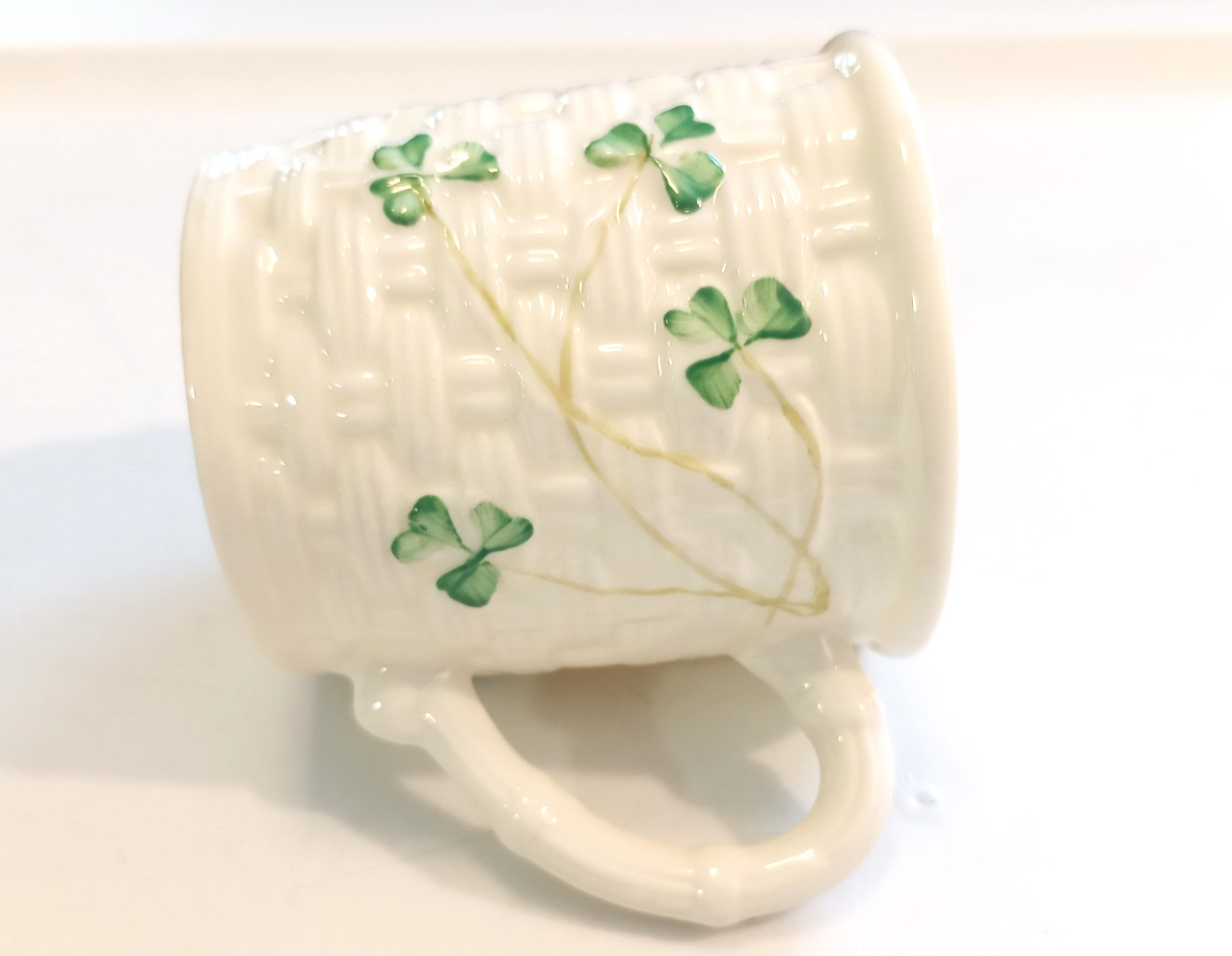 Vintage 1940 Belleek shamrock teacup set of three made in Ireland