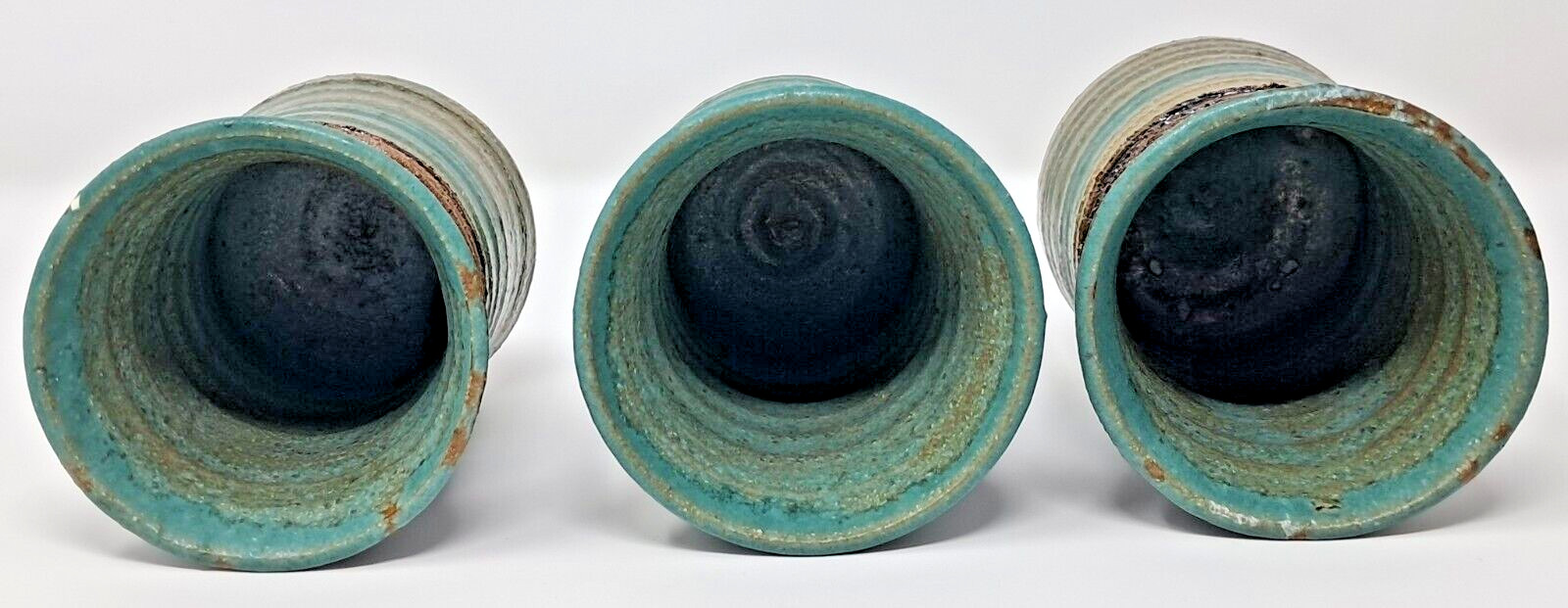Stoneware Art Pottery Cups 8-9 fl oz Set of 6 turquoise glaze 4″ tall unique