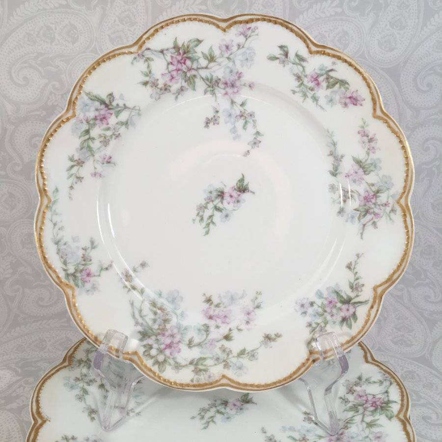 Vtg Set 6 Haviland Limoges Scalloped 8.25″ Floral Luncheon Plates Double Gold