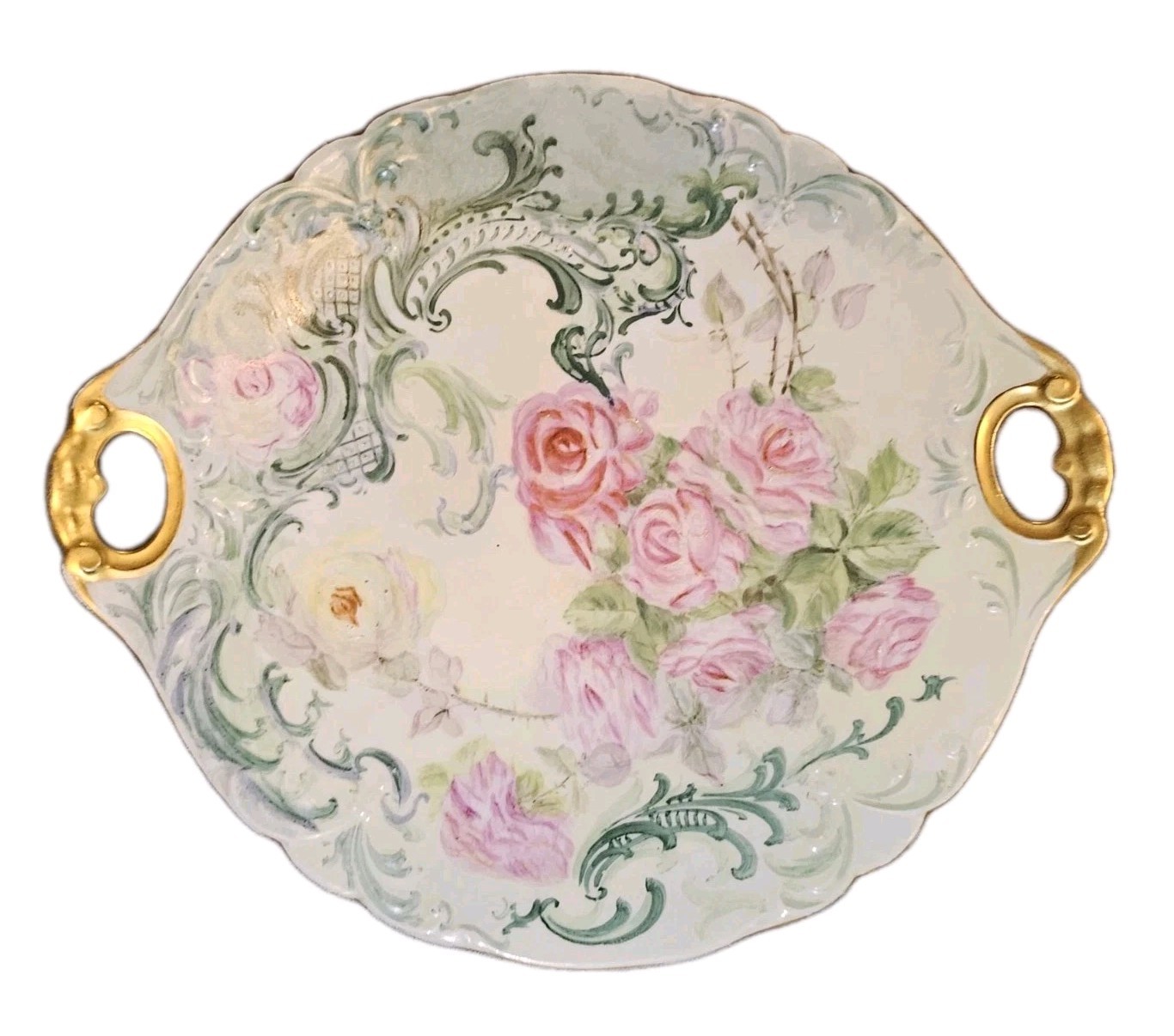 JP Limoged France Plate Handpainted Decoritive Scalloped Cut Gilted 1896 Signed