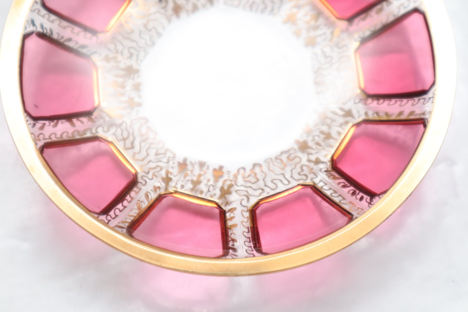 Moser Bohemian Cabochon Pink & Gold Floral Demitasse Espresso Tea Cup & Saucer