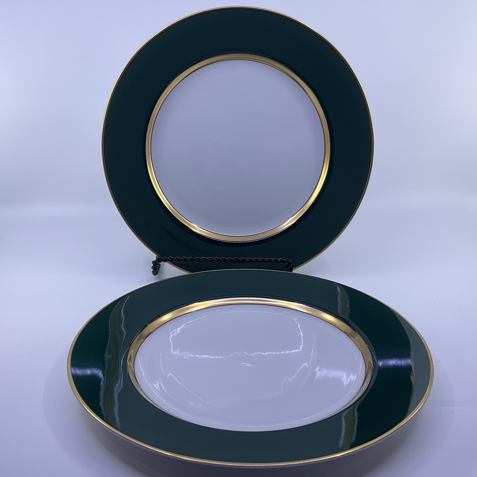 Fitz and Floyd Renaissance Dark Green Dinner Plates 10 1/4″ – Set Of 2