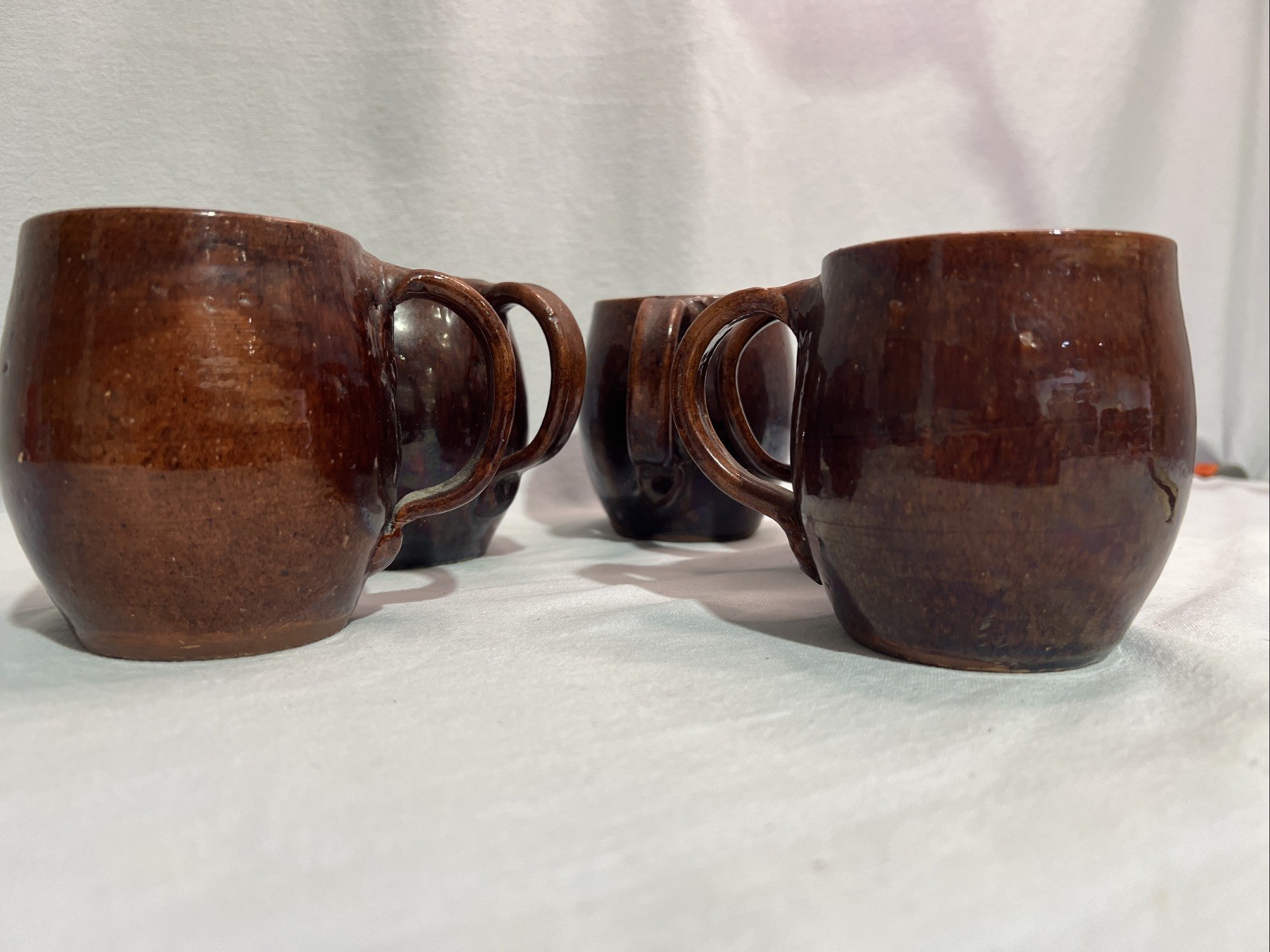Jugtown Ware Mugs Set Of 5 Rust Brown Speckled Glaze North Carolina Pottery I2