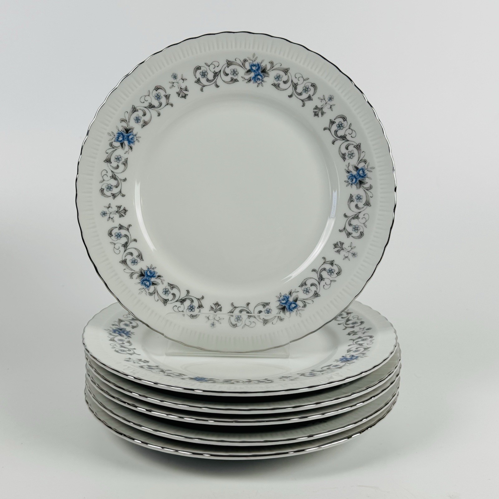 Harmony House Japan Minuet 7.5” Luncheon Plates Set Of 6 Blue Grey Flowers