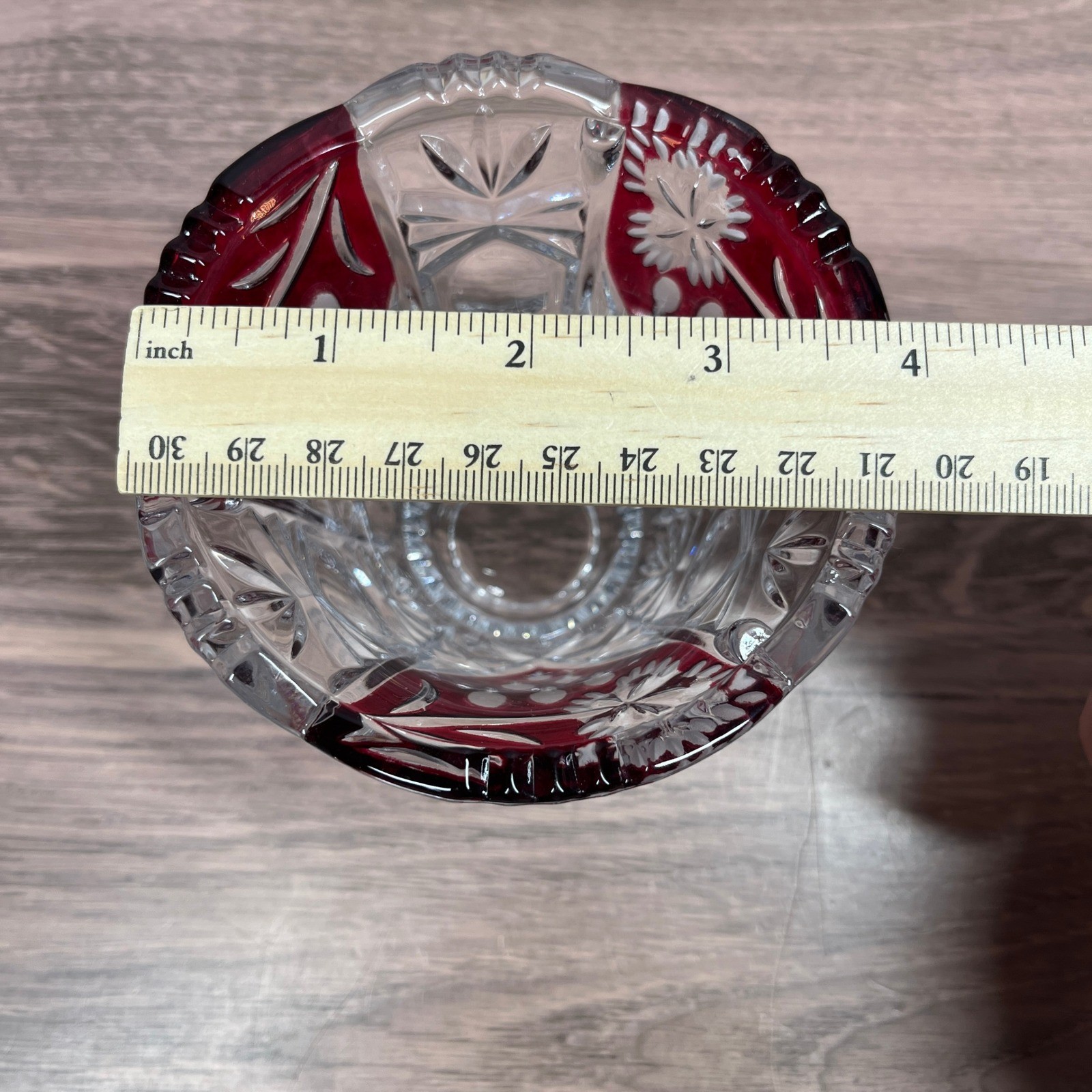 Evita Crystal 3pc Bowl Vase Set Red Clear 24% Lead Crystal Ruby Cut to Clear